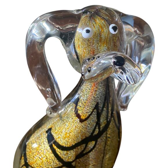 RARE 8” GCA Art Glass Murano Style Dog Puppy Sculpture Layered Gold & Black - Picture 5 of 16